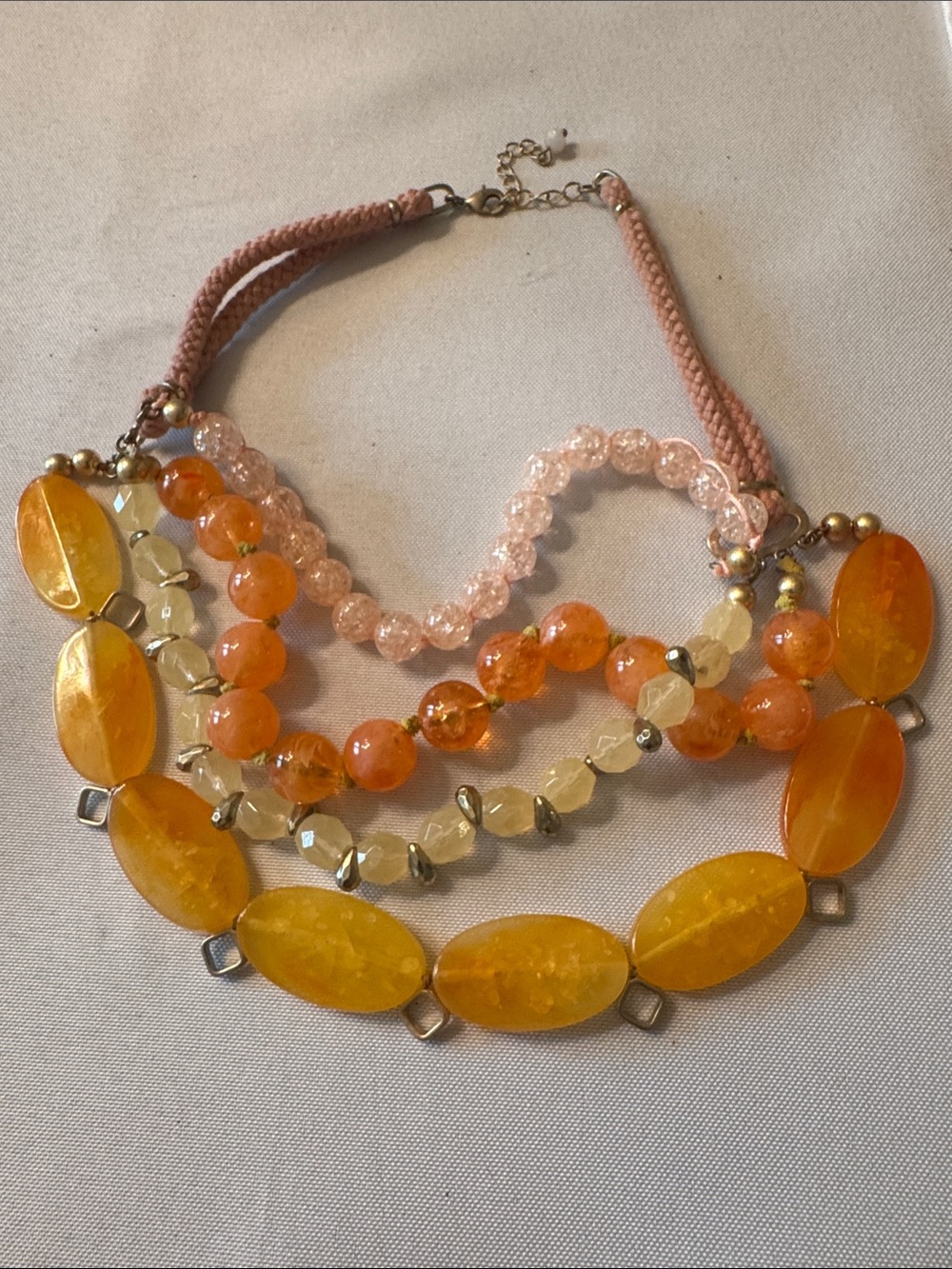 Multi-Row Orange and Peach Statement Necklace
